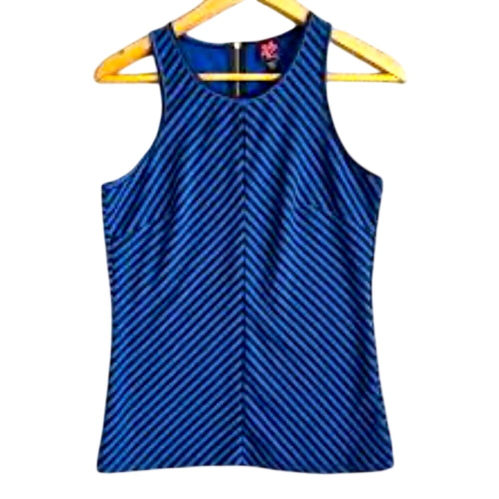 2‎ BE BEBE. Blue/Black striped, sleeveless top. Size S. Sporty.